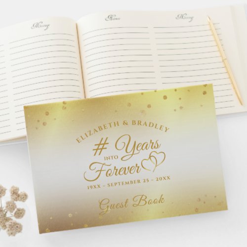 Elegant Anniversary Gold Hearts YEARS INTO FOREVER Guest Book