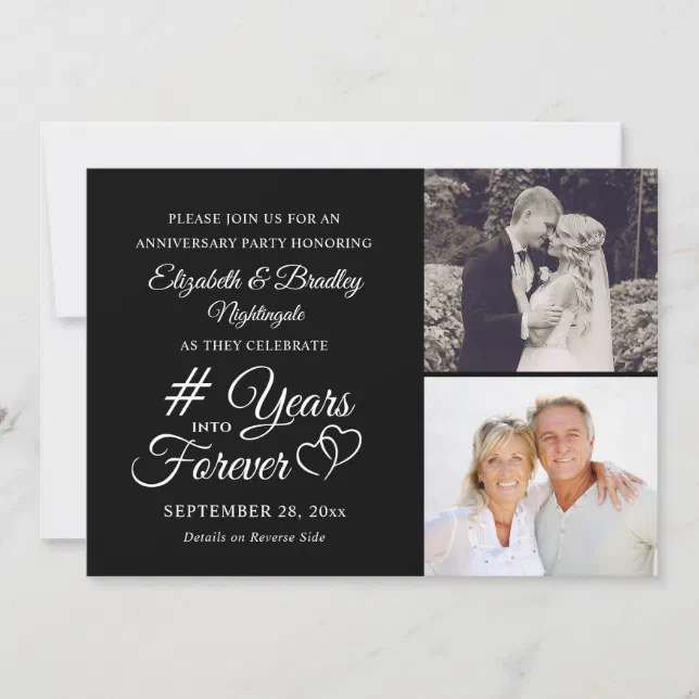 Elegant Anniversary Heart Years Into Forever Photo Invitation 