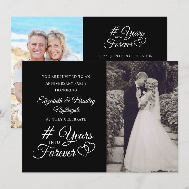 Elegant Anniversary Heart YEARS INTO FOREVER Photo Invitation (Front/Back)