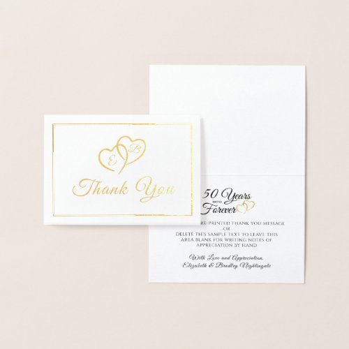 Elegant Anniversary Monogrammed Hearts Thank You Foil Card