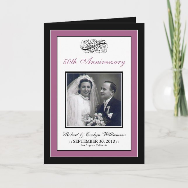Elegant Anniversary Party Custom Card (violet) (Front)