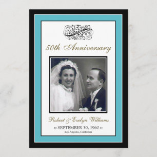 Elegant Anniversary Party Custom Invitation (aqua)