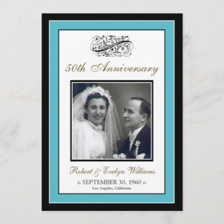 Elegant Anniversary Party Custom Invitation (aqua)