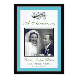 Elegant Anniversary Party Custom Invitation (aqua)