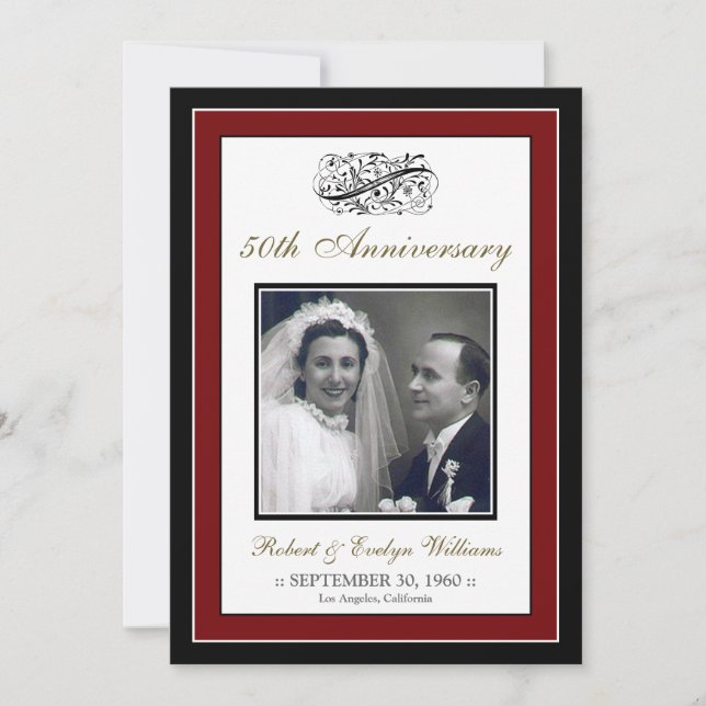 Elegant Anniversary Party Custom Invitation (red) (Front)