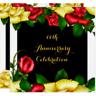Elegant Anniversary Party Red Yellow Roses 3 Invitation