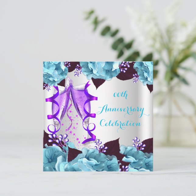 Elegant Anniversary Party Teal Blue Purple 2 Invitation (Standing Front)