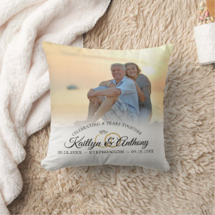 Elegant Anniversary Photo Calligraphy Script Throw Pillow