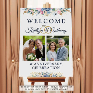 Elegant Anniversary Watercolor Floral 2 Photos Foam Board
