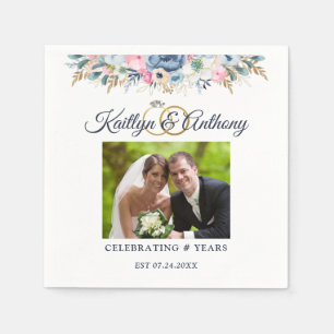 Elegant Anniversary Watercolor Floral Photo Rings Napkins