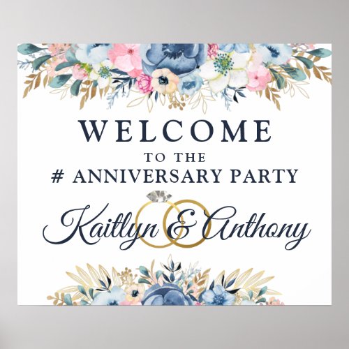 Elegant Anniversary Watercolor Floral Welcome Poster