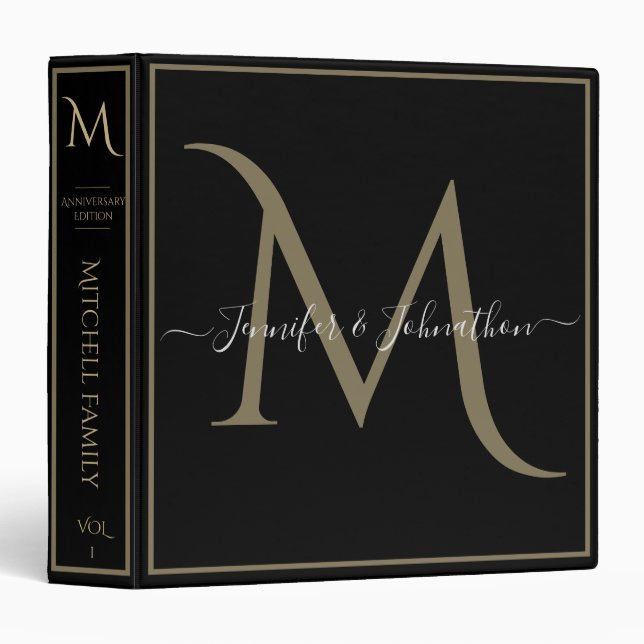 Elegant Anniversary / Wedding Monogram 3 Ring Binder (Front/Spine)