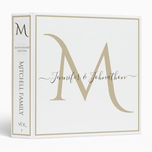 Elegant Anniversary / Wedding Monogram 3 Ring Binder (Front/Spine)