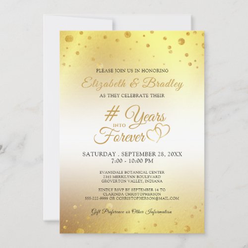 Elegant Anniversary  YEARS INTO FOREVER Gold Invitation