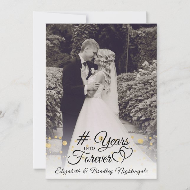 Elegant Anniversary # YEARS INTO FOREVER Photo Invitation (Front)