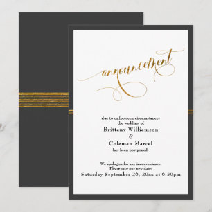 Elegant Announcement Dark Gray & Gold Stripe Card