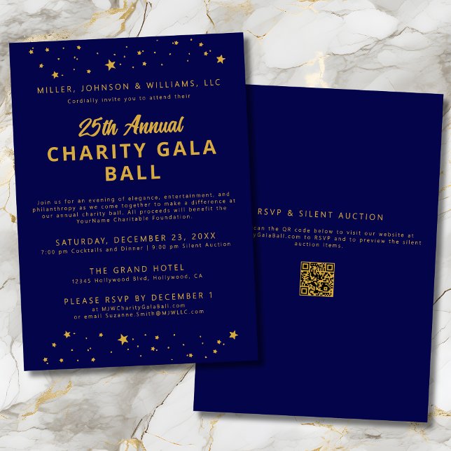 Elegant Annual Charity Gala Event Blue Gold Invitation (Creator Uploaded)