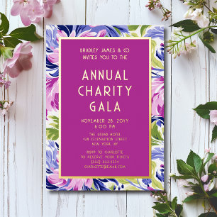 Elegant Annual Gala Pink Blue Floral Gold Foil Invitation
