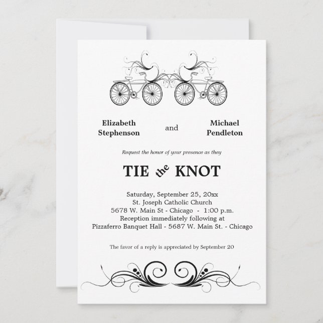 Elegant Antique Bicycle Wedding Invite (Front)