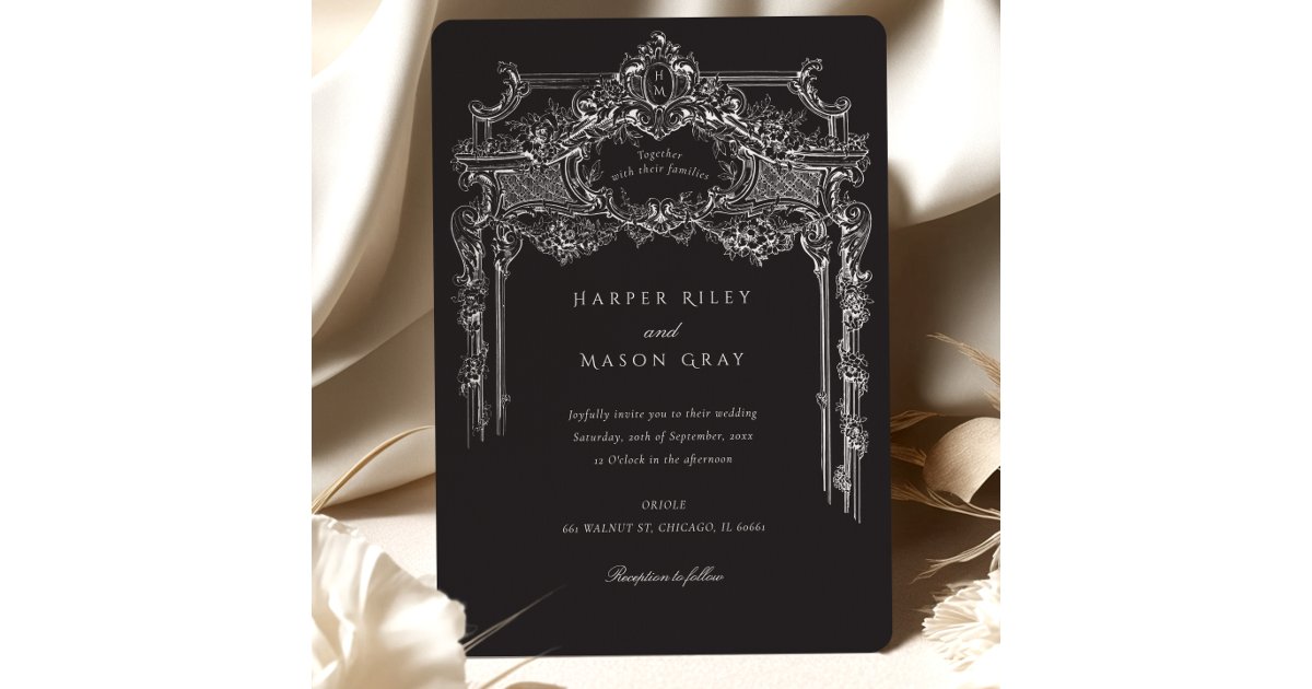 Elegant Antique Black & White Ornate Wedding Invitation