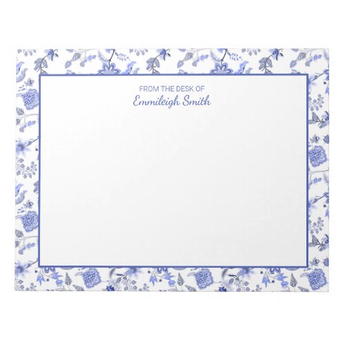 Elegant Antique Blue Floral White From Desk Of Notepad