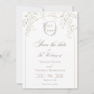 Elegant Antique Blush Crest Monogram Wedding Save The Date