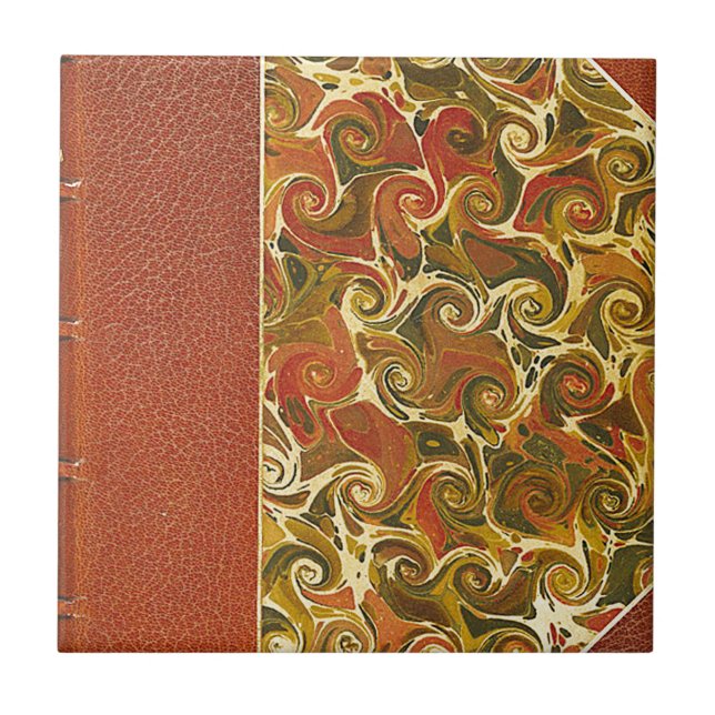 Elegant Antique Book, Ornate Swirl Pattern Ceramic Tile (Front)