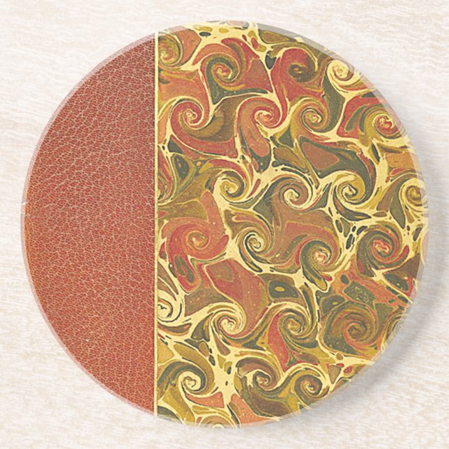Elegant Antique Book, Ornate Swirl Pattern Drink Coaster (Front)