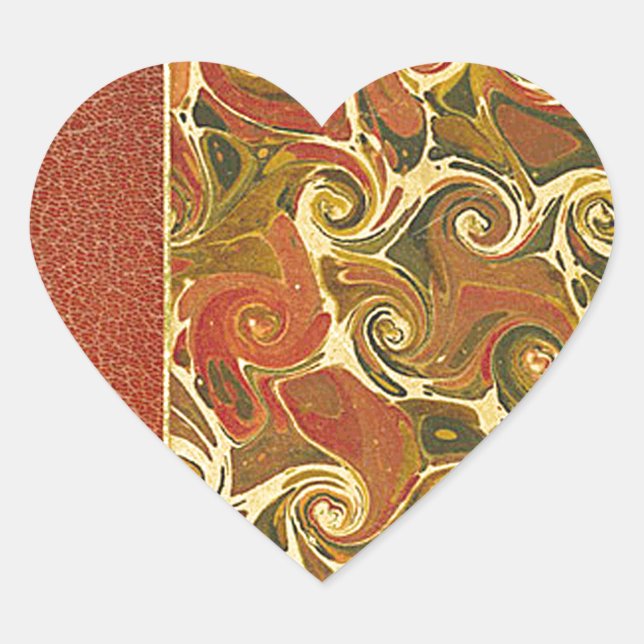 Elegant Antique Book, Ornate Swirl Pattern Heart Sticker (Front)