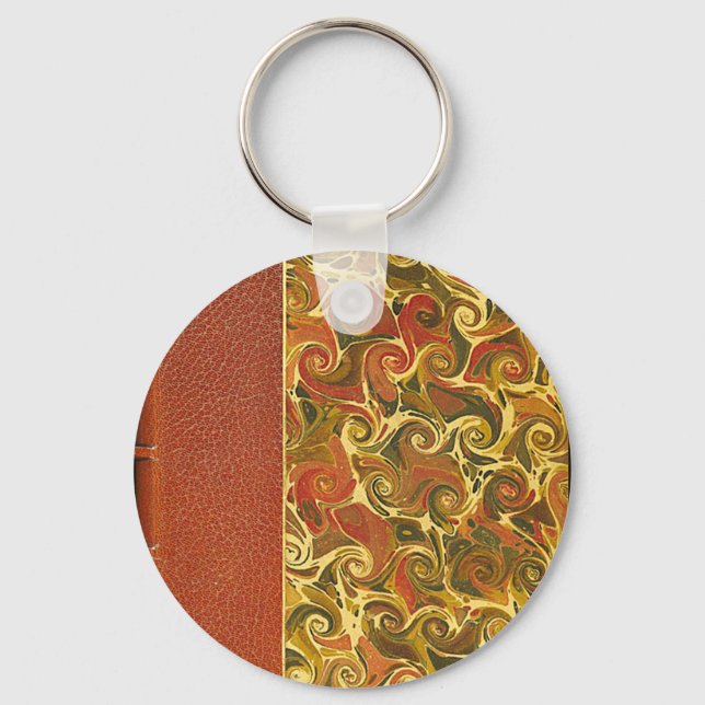 Elegant Antique Book, Ornate Swirl Pattern Keychain (Front)