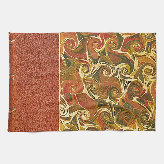 Elegant Antique Book, Ornate Swirl Pattern Kitchen Towel (Horizontal)