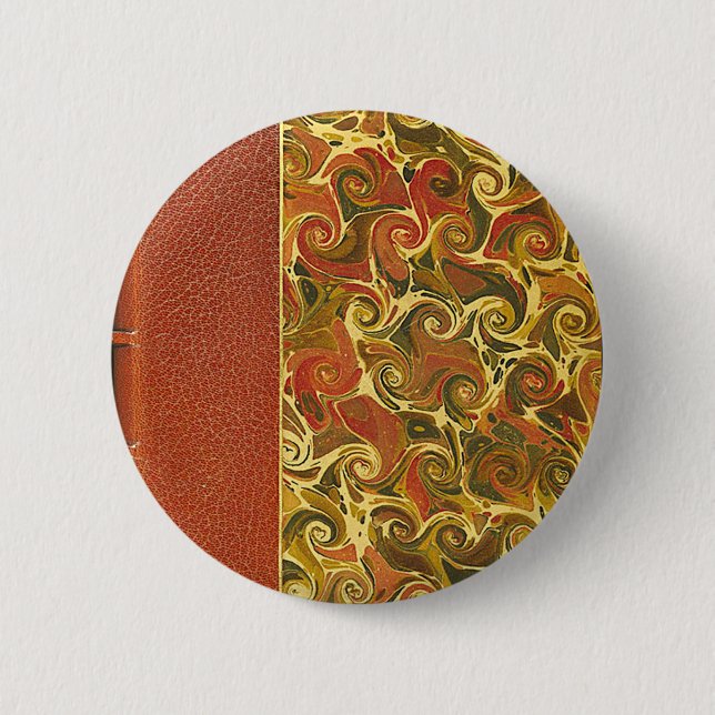 Elegant Antique Book, Ornate Swirl Pattern Pinback Button (Front)