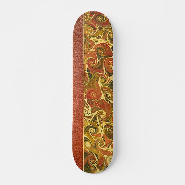 Elegant Antique Book, Ornate Swirl Pattern Skateboard Deck (Front)