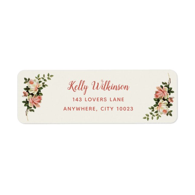 Elegant Antique Cream Rose Script Name Address Label (Front)