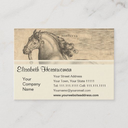 Customizable Elegant Antique Engraving of Spanish Horse Business Card Templates