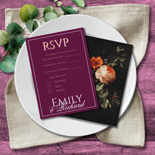 Elegant Antique Floral Wedding RSVP Meal Choices Enclosure Card (Creator Uploaded)