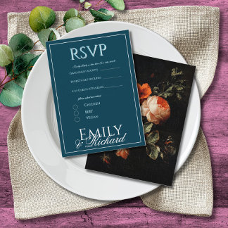 Elegant Antique Floral Wedding RSVP Meal Choices  Enclosure Card