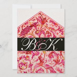 ELEGANT ANTIQUE FLORENTINE PINK FLORAL MONOGRAM INVITATION