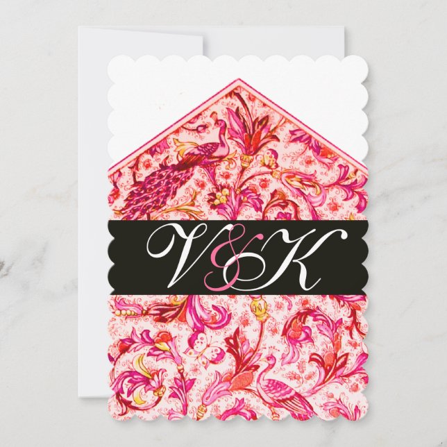 ELEGANT ANTIQUE FLORENTINE PINK FLORAL MONOGRAM INVITATION (Front)