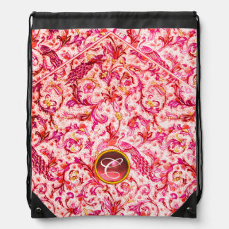 ELEGANT ANTIQUE FLORENTINE PINK FUCHSIA MONOGRAM DRAWSTRING BAG