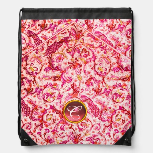 ELEGANT ANTIQUE FLORENTINE PINK FUCHSIA  MONOGRAM DRAWSTRING BAG