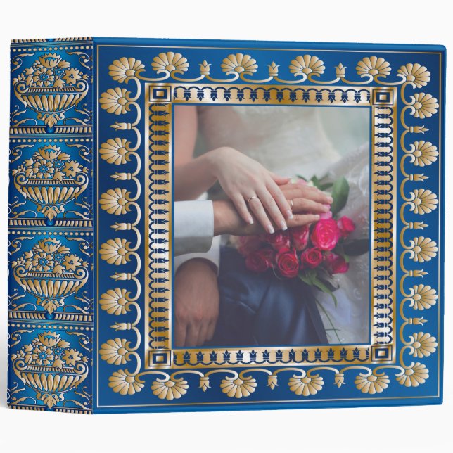 Elegant Antique Gold and Blue - See Back 3 Ring Binder (Front/Spine)