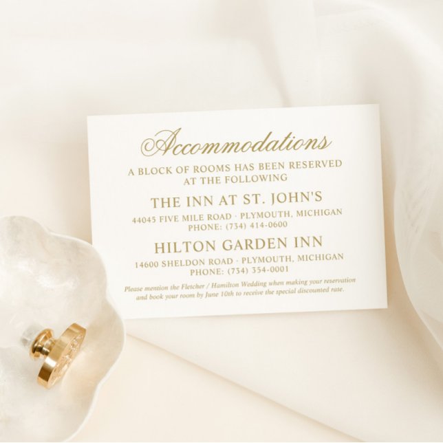 Elegant Antique Gold Calligraphy Accommodations Enclosure Card (Creator Uploaded)
