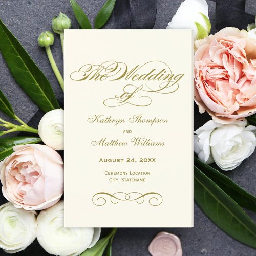 Elegant Antique Gold Calligraphy Wedding Programs