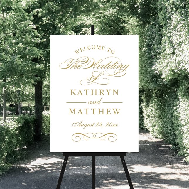 Elegant Antique Gold Calligraphy Wedding Welcome Foam Board (Creator Uploaded)