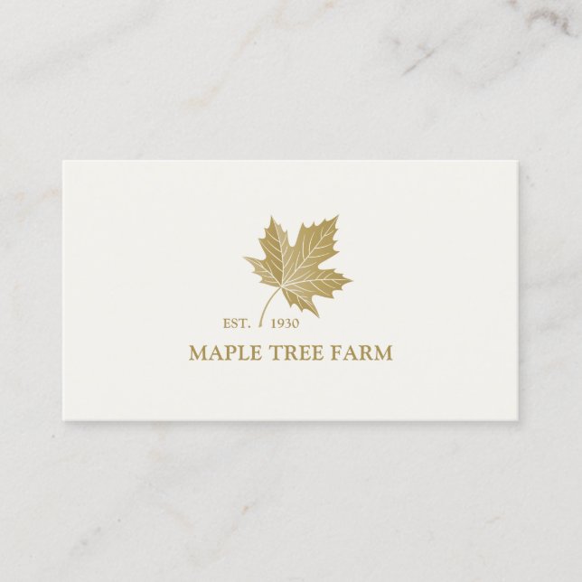 Elegant Antique Gold Maple Leaf Logo. Business Card (Front)