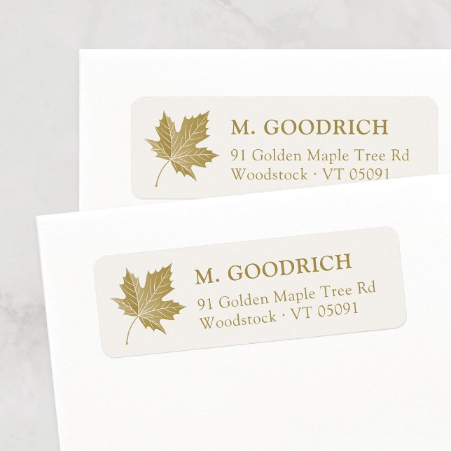 Elegant Antique Gold Maple Leaf. Return Address  Label (Elegant Stylish Gold Cream Maple Leaf Return Adress Label Template for Autumn, Fall, Thanksgiving.)