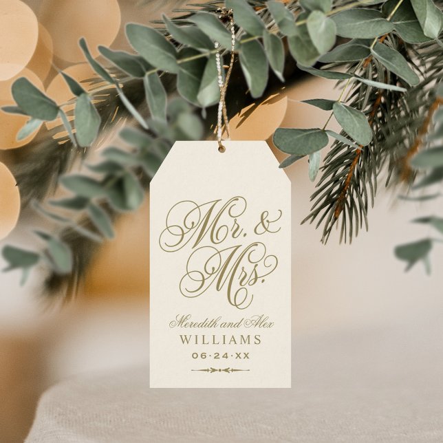 Elegant Antique Gold Mr and Mrs Wedding Monogram Gift Tags (Creator Uploaded)