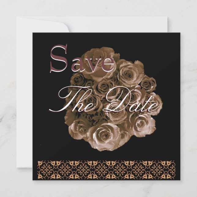 Elegant ANTIQUE GOLD Rose Wedding Save Date Invite (Front)