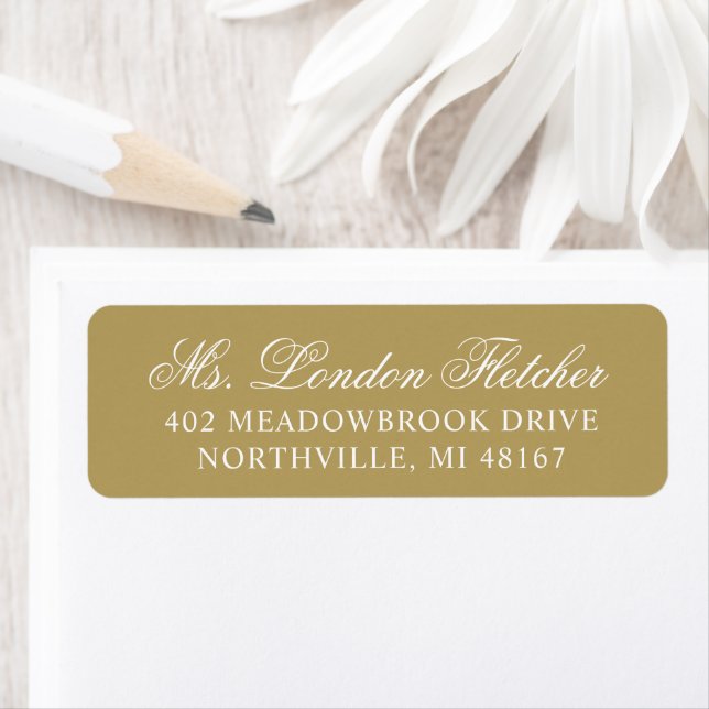 Elegant Antique Gold Script Wedding Address Label (Insitu)